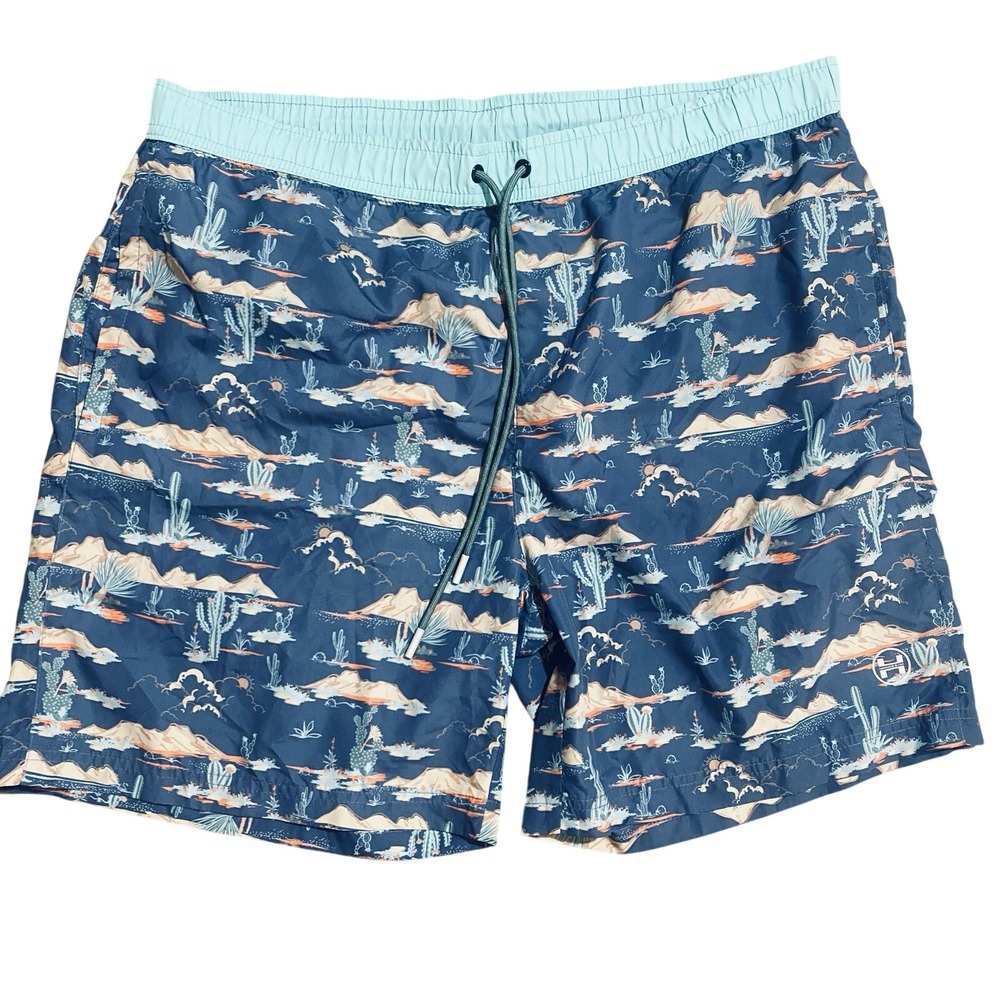 Hawke & Co Men's XL Swim Trunks Desert Print Blue Quick Dry Beach Shorts Summer